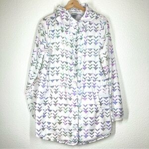Champion Women's Long Windbreaker Hoodie Jacket Medium White Chevron Print